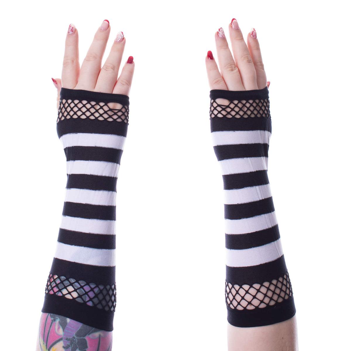 Poizen Industries Striped Mesh Gloves | White / Black