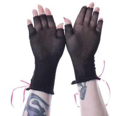 Poizen Industries Wren Lace Up Gloves Pink / Black