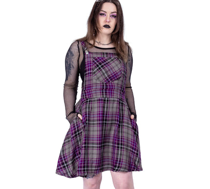 Rockabella Maeve Pinafore Dress | Grey / Purple Check