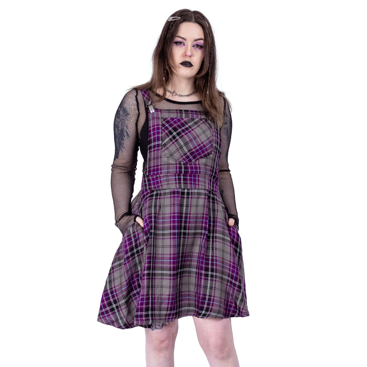 Rockabella Maeve Pinafore Dress | Grey / Purple Check