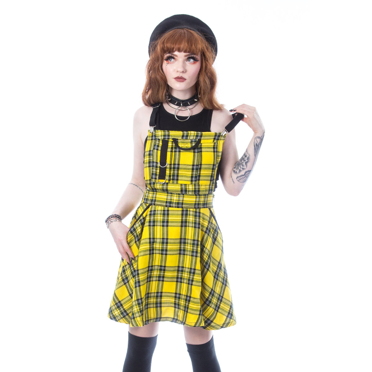Chemical Black Branwen Pinafore | Yellow Tartan