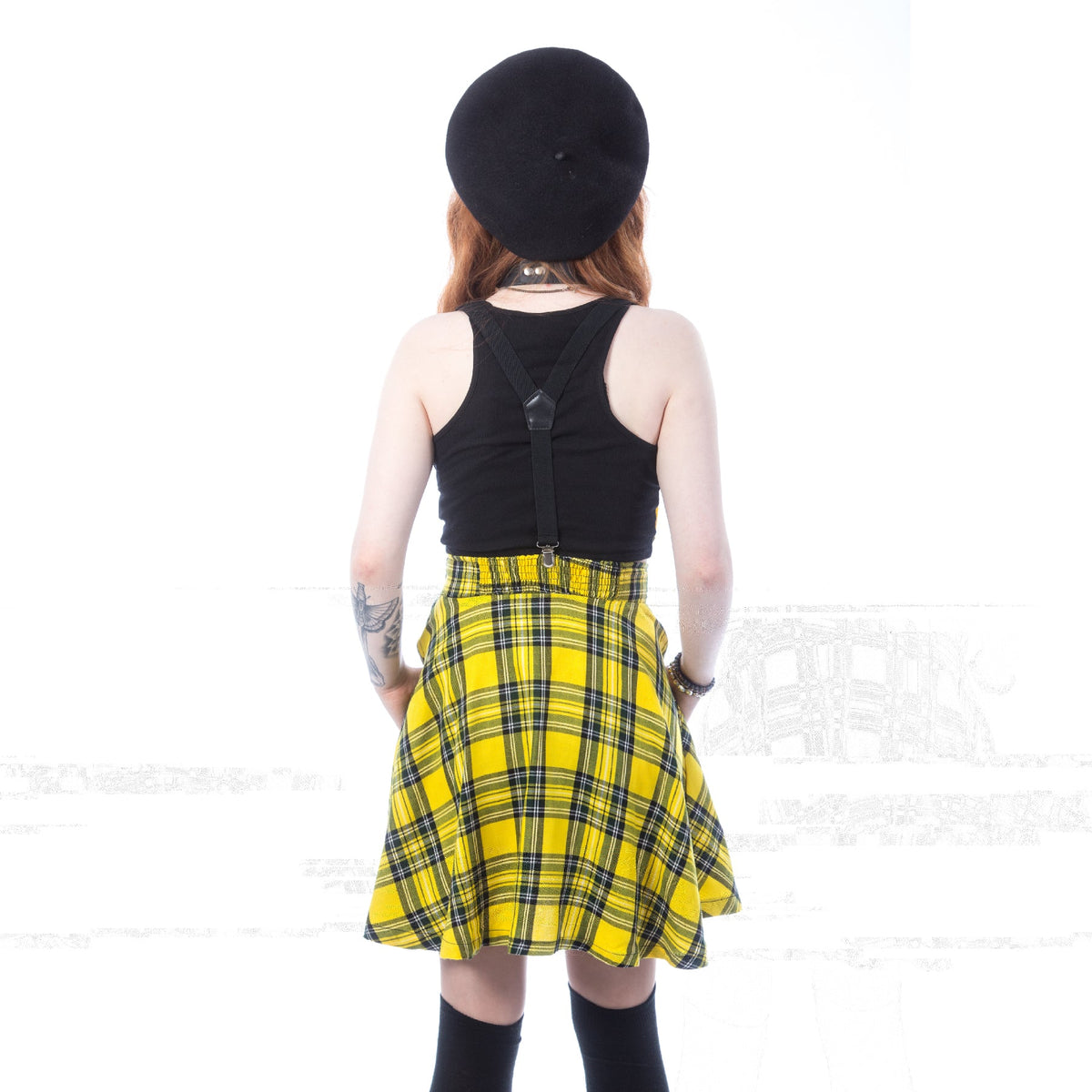 Chemical Black Branwen Pinafore | Yellow Tartan