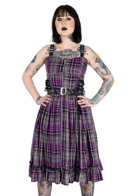 Heartless Bellona Dress | Grey / Purple Check