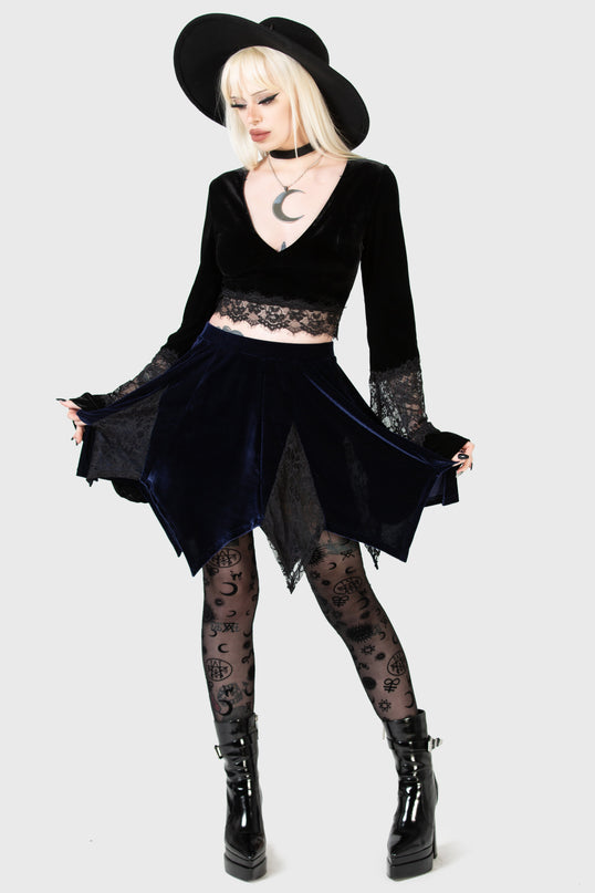 Killstar Lester Velvet Mini Skirt | BLUE