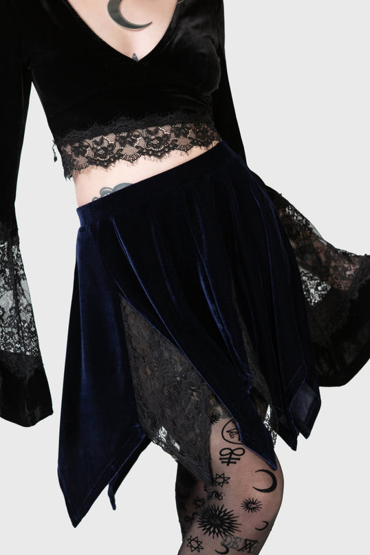 Killstar Lester Velvet Mini Skirt | BLUE