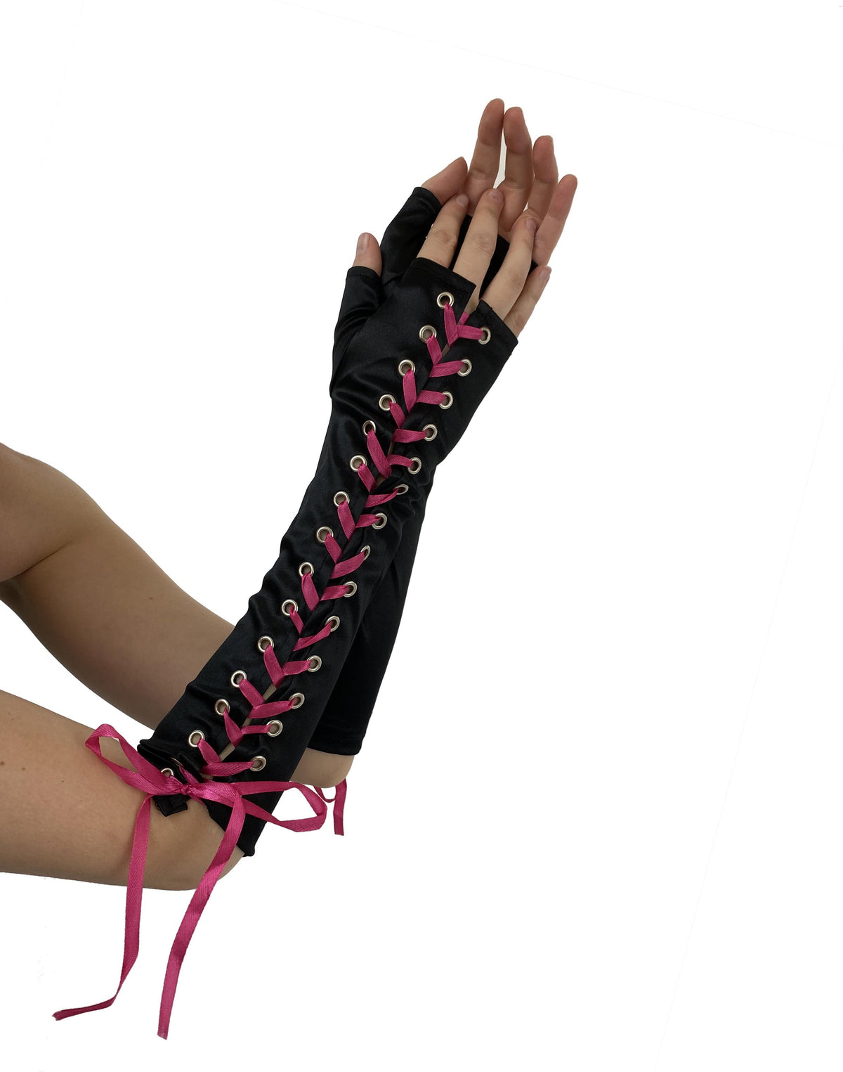 Pamela Mann Lace up Gloves | Black/Pink