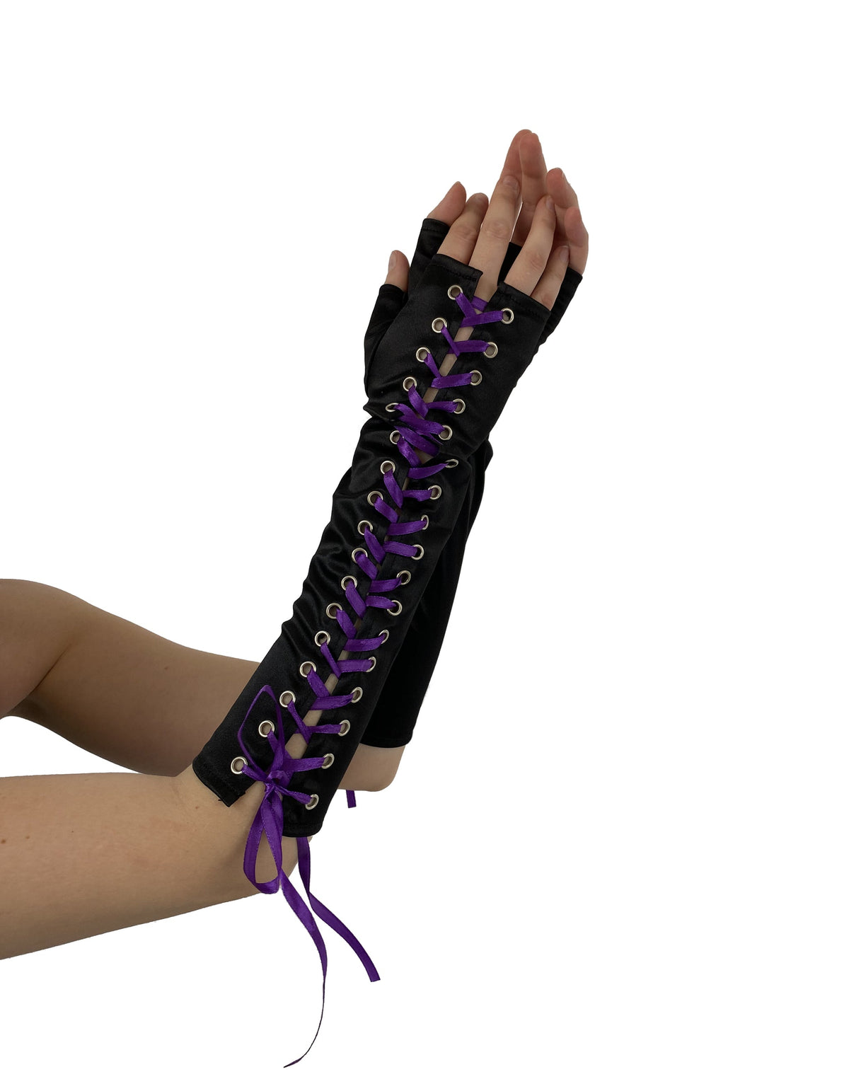 Pamela Mann Lace up Gloves | Black/Purple