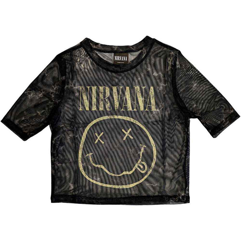 Nirvana Mesh Crop Top | Yellow Happy Face