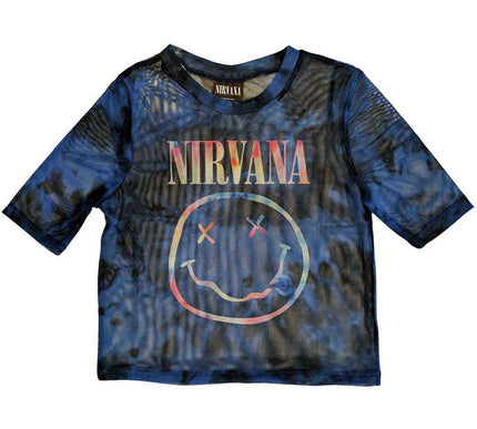 Nirvana Mesh Crop Top | Pastel Happy Face (Blue)