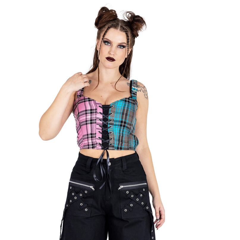 Chemical Black Azaria Top / Pink Blue Check