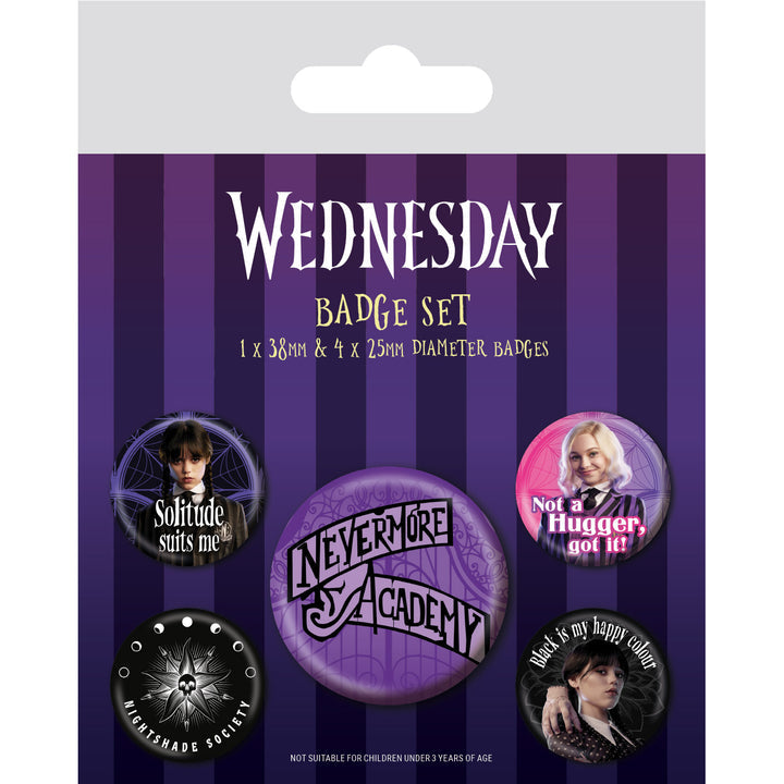 Wednesday Nevermore Button Badge Pack