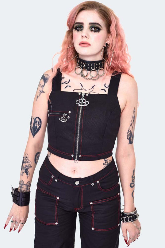 Jawbreaker Cargo Style Crop Top | Black