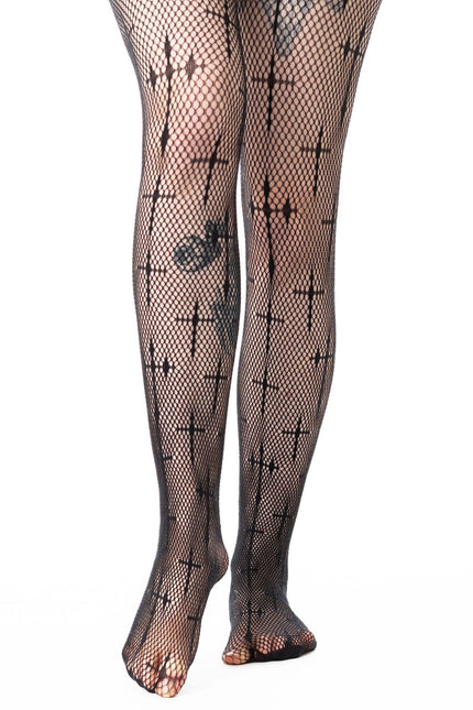 Poizen Industries Coven Cross Fishnet Tights