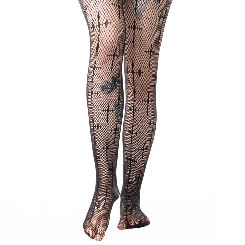 Poizen Industries Coven Cross Fishnet Tights