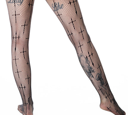 Poizen Industries Coven Cross Fishnet Tights