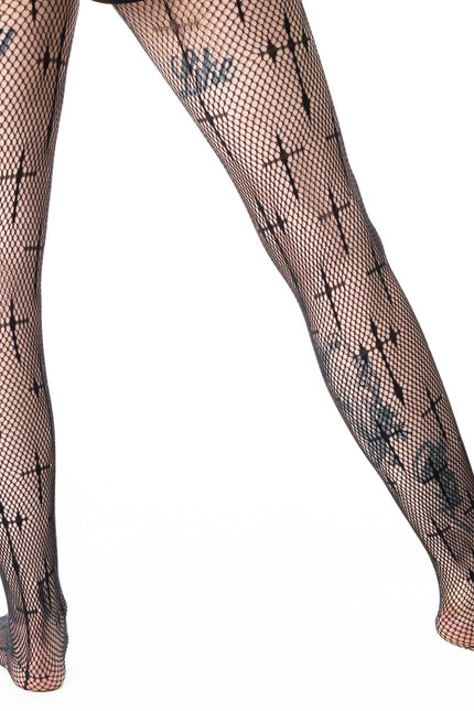 Poizen Industries Coven Cross Fishnet Tights