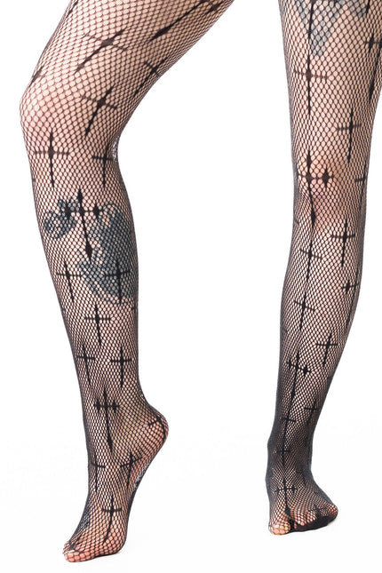 Poizen Industries Coven Cross Fishnet Tights