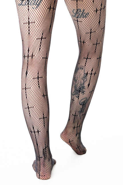 Poizen Industries Coven Cross Fishnet Tights