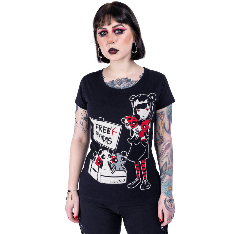Cupcake Cult Free Pandas T-Shirt | Black