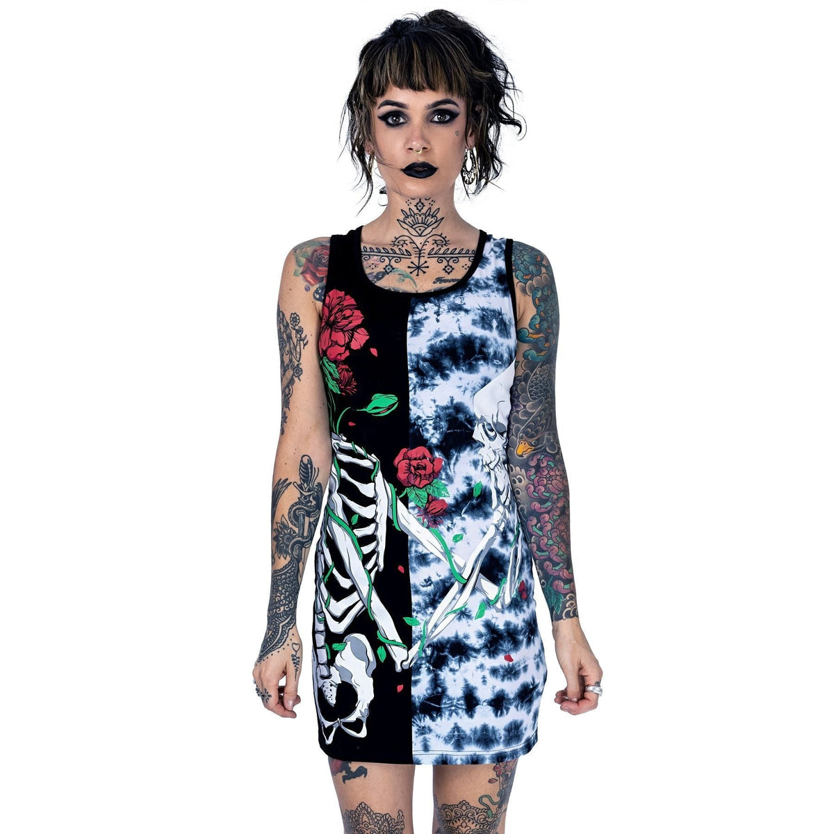 Vixxsin Garden Skull Dress | Grey Tie Dye