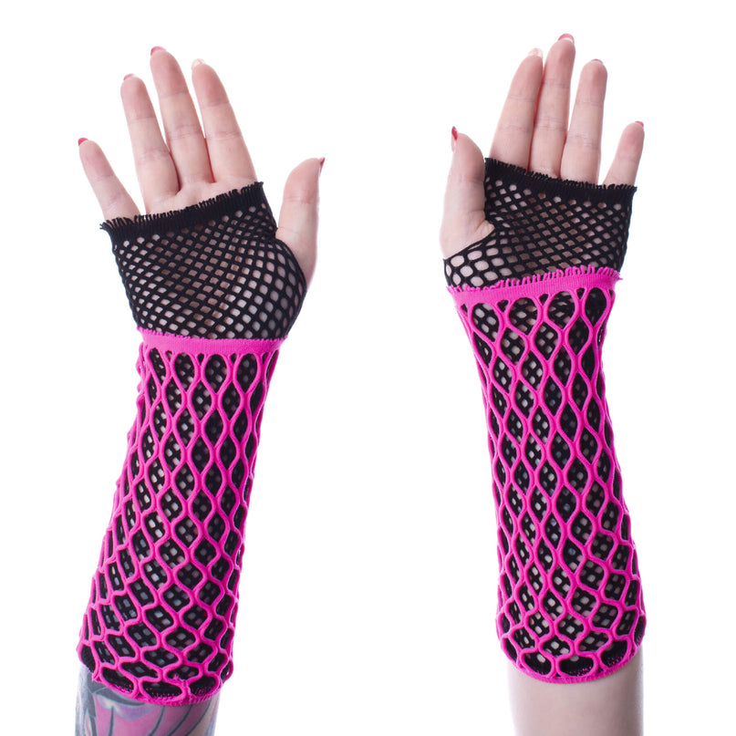 Poizen Industries Lolita Mesh Gloves | Pink / Black
