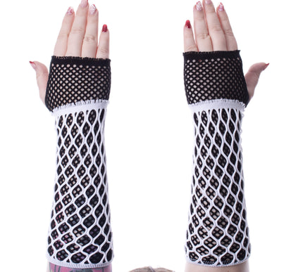 Poizen Industries Lolita Mesh Gloves | White / Bla