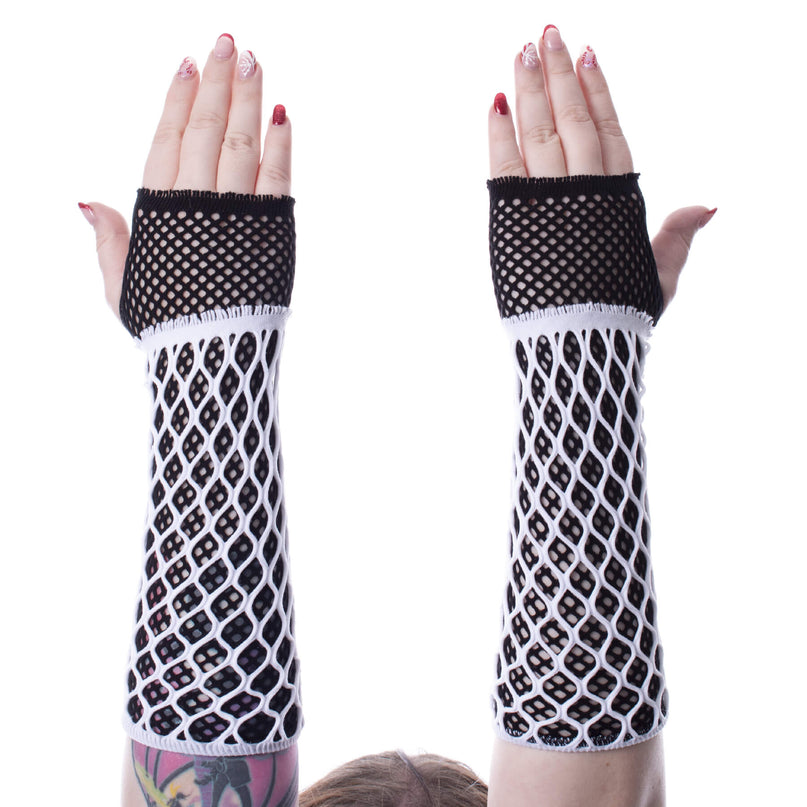 Poizen Industries Lolita Mesh Gloves | White / Bla