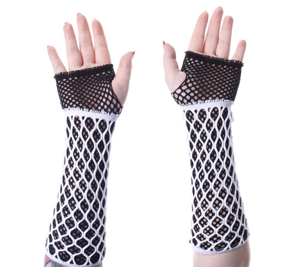 Poizen Industries Lolita Mesh Gloves | White / Bla