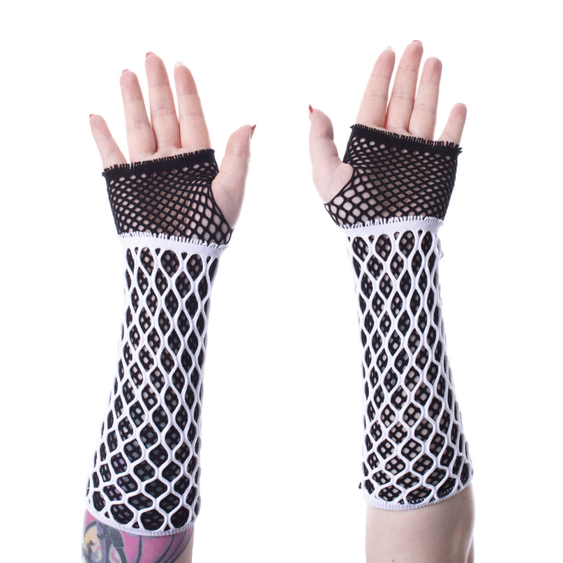 Poizen Industries Lolita Mesh Gloves | White / Bla
