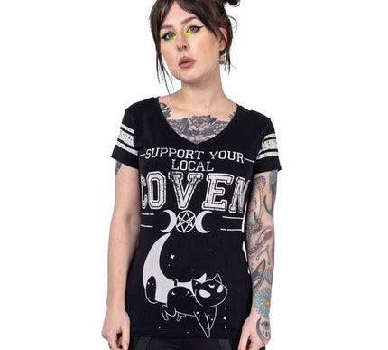 Heartless Moon Cats Varsity T-Shirt | Black
