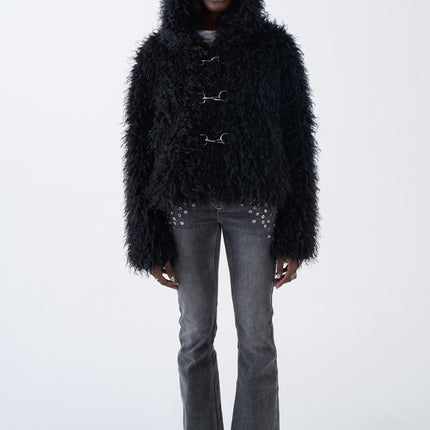 The Ragged Priest Julia Black Shaggy Faux Fur Coat