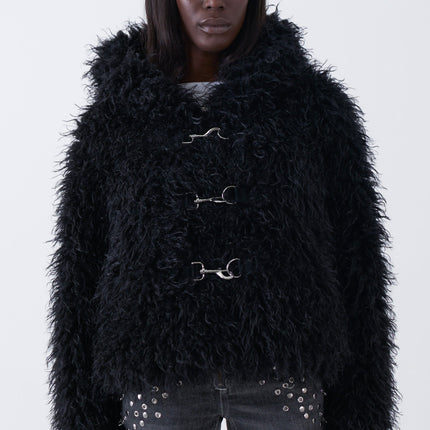 The Ragged Priest Julia Black Shaggy Faux Fur Coat
