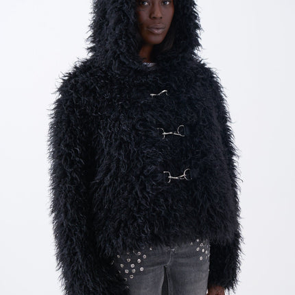 The Ragged Priest Julia Black Shaggy Faux Fur Coat