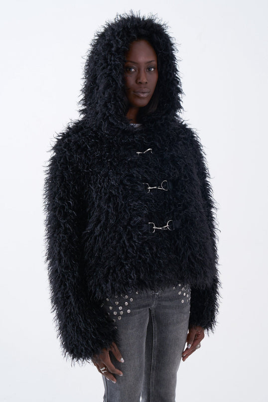 The Ragged Priest Julia Black Shaggy Faux Fur Coat