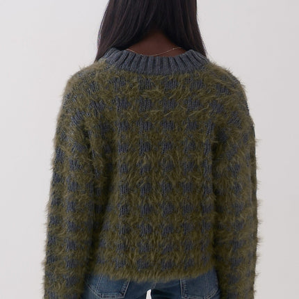 The Ragged Priest Jade Houndstooth V-Neck Knit