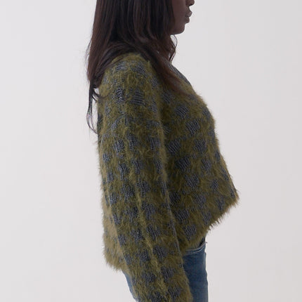 The Ragged Priest Jade Houndstooth V-Neck Knit