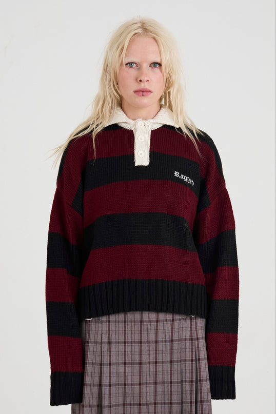 The Ragged Priest Trophy Stripe Skull Rugby Knit