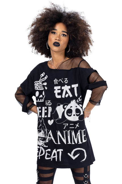 Cupcake Cult Sleep, Anime, Repeat Top | Black