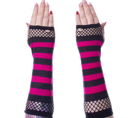 Poizen Industries Striped Mesh Gloves |  Pink/ Black