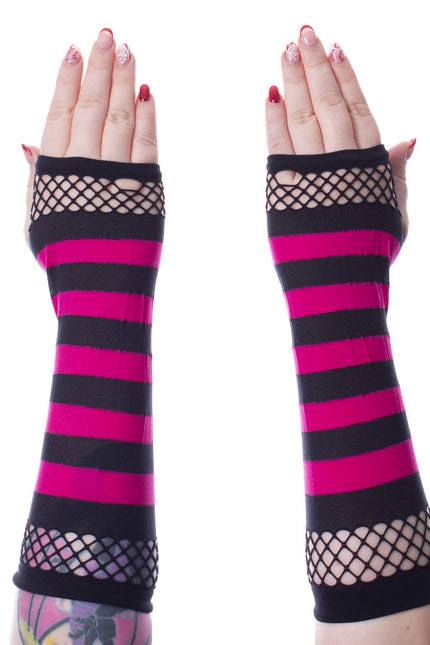 Poizen Industries Striped Mesh Gloves |  Pink/ Black