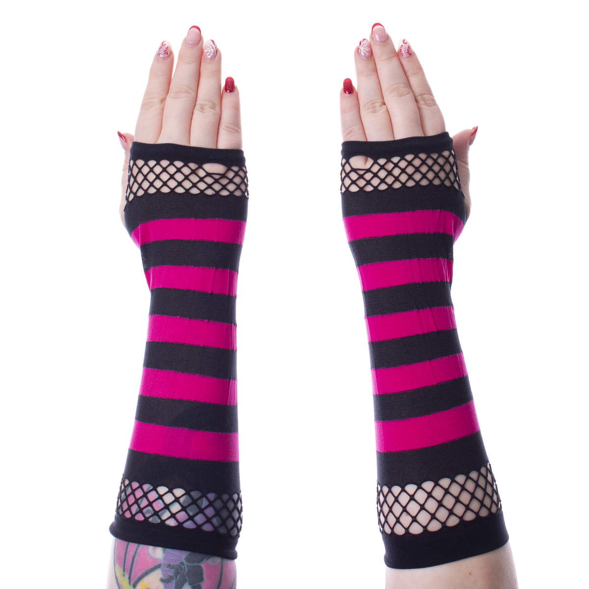 Poizen Industries Striped Mesh Gloves |  Pink/ Black