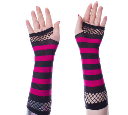 Poizen Industries Striped Mesh Gloves |  Pink/ Black