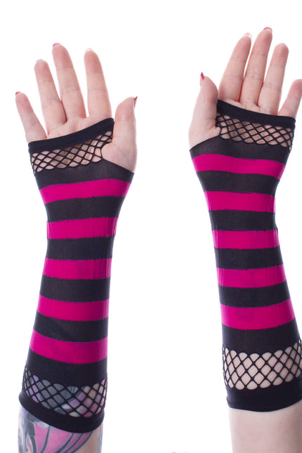 Poizen Industries Striped Mesh Gloves |  Pink/ Black