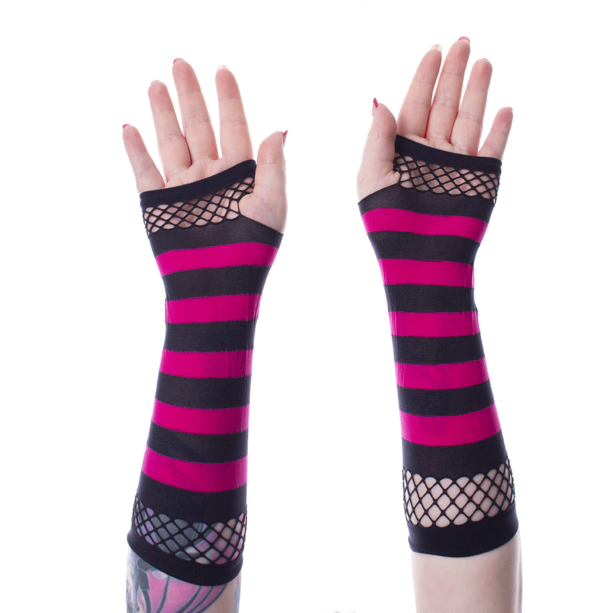 Poizen Industries Striped Mesh Gloves |  Pink/ Black