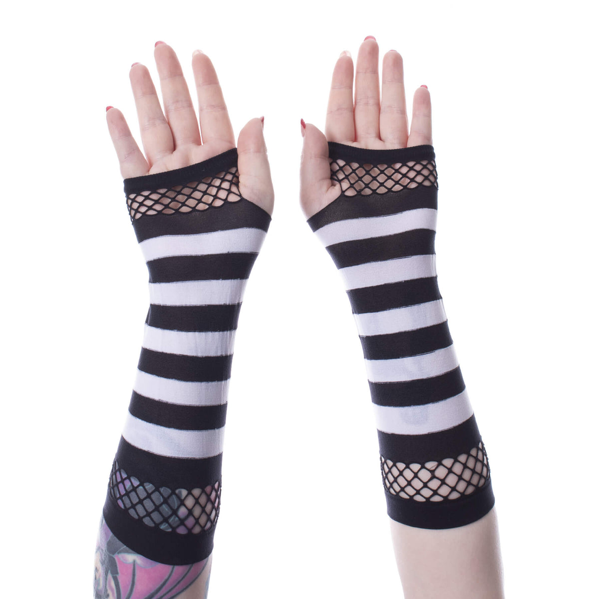 Poizen Industries Striped Mesh Gloves | White / Black