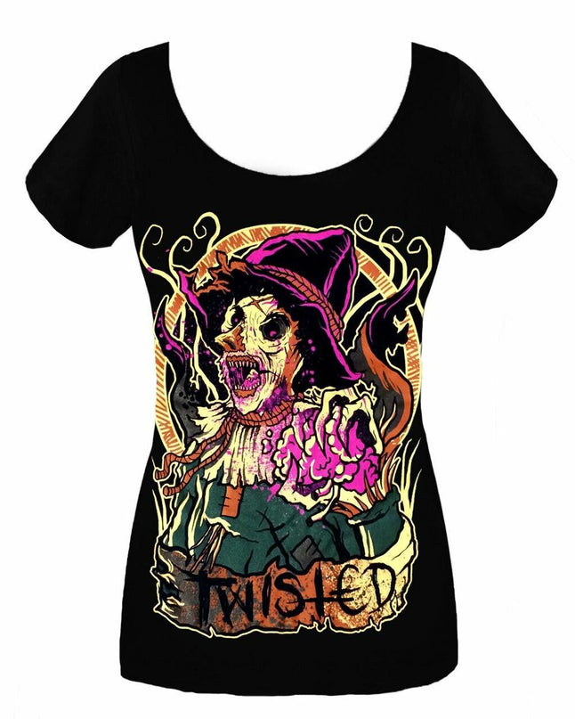 Twisted Apparel Zombie Brain Scarecrow Scoop Neck T-Shirt | Black