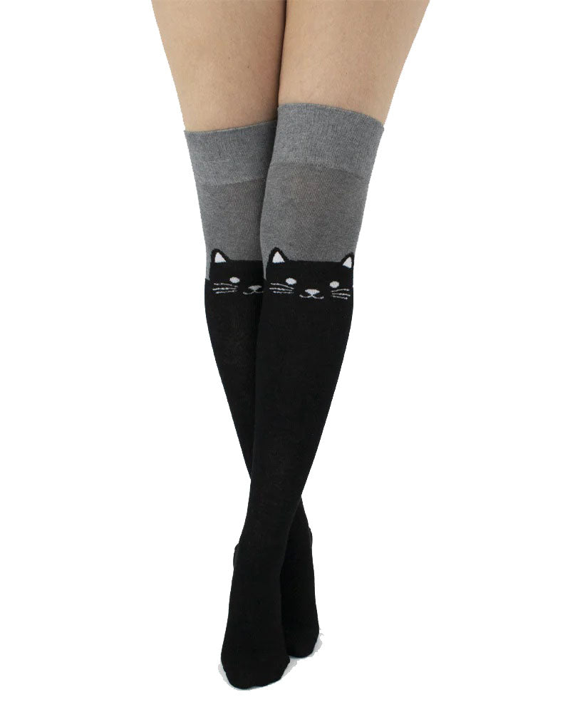 Pamela Mann OTK Socks | Cat With Tail Grey/Black