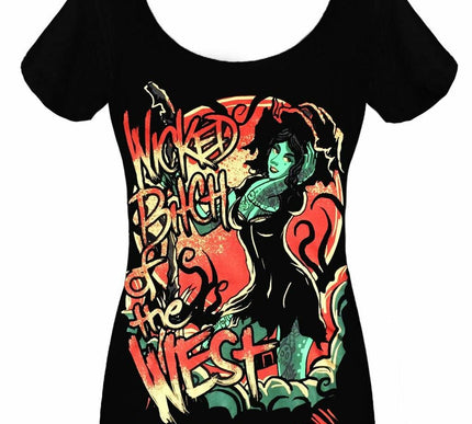 Twisted Apparel Wicked Bitch Of The West Scoop Neck T-Shirt | Black