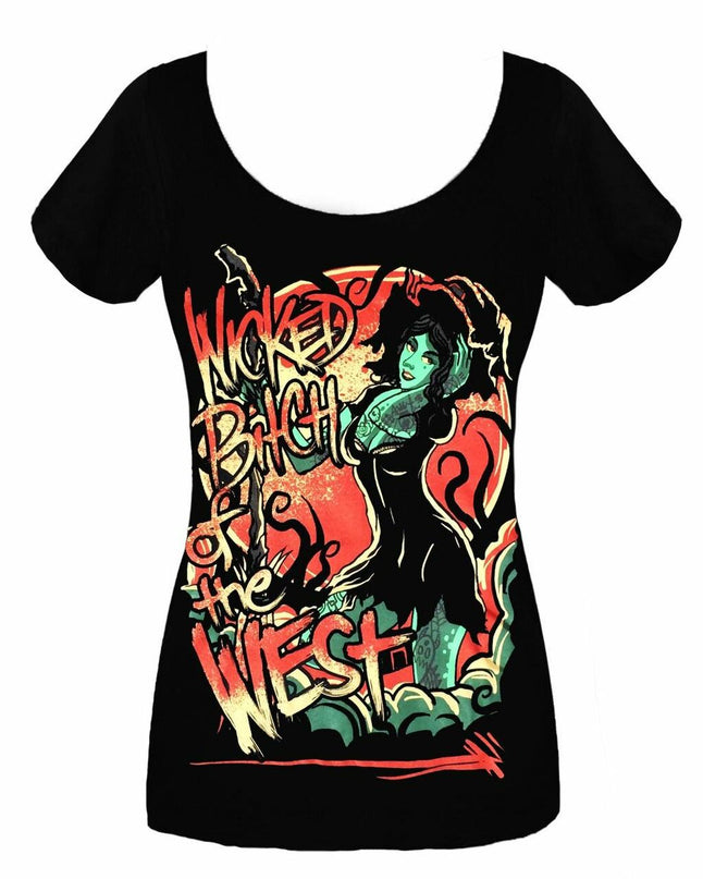 Twisted Apparel Wicked Bitch Of The West Scoop Neck T-Shirt | Black
