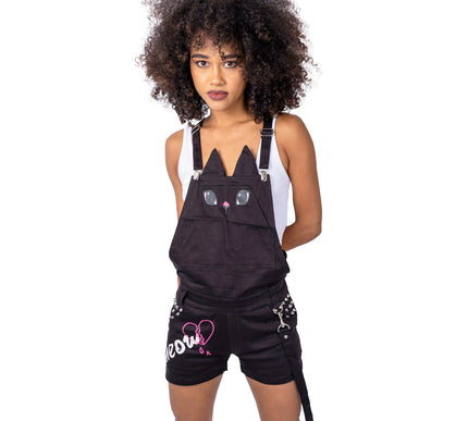 Cupcake Cult Broken Kitty Dungarees | Black